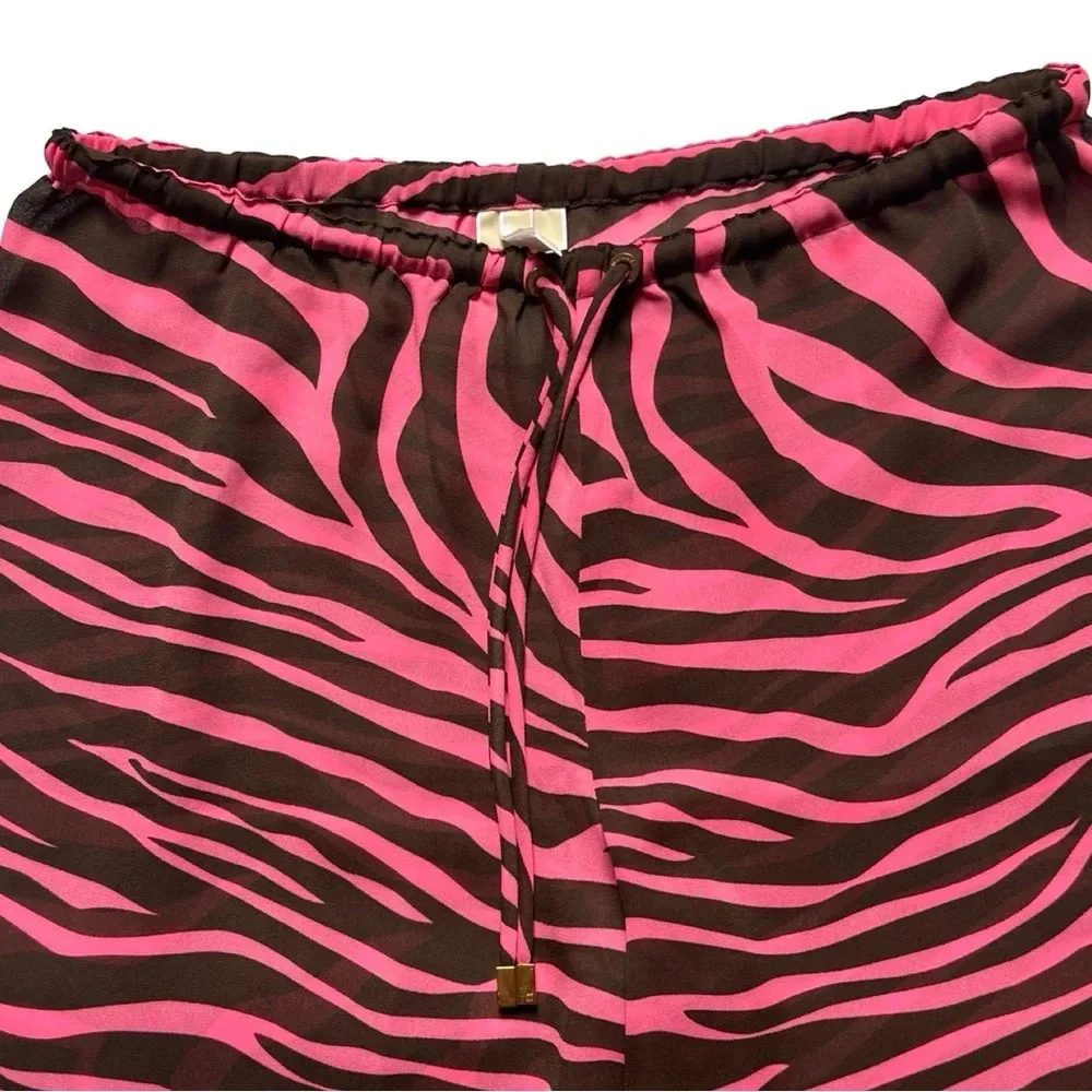 Michael Kors Semi Sheer Pink & Brown Zebra Print Swim Suit Cover Up Wide Leg